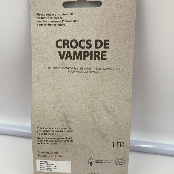 Rubie's VAMPIRE FANGS Teeth One Size Fits Unisex - Picture 2 of 2